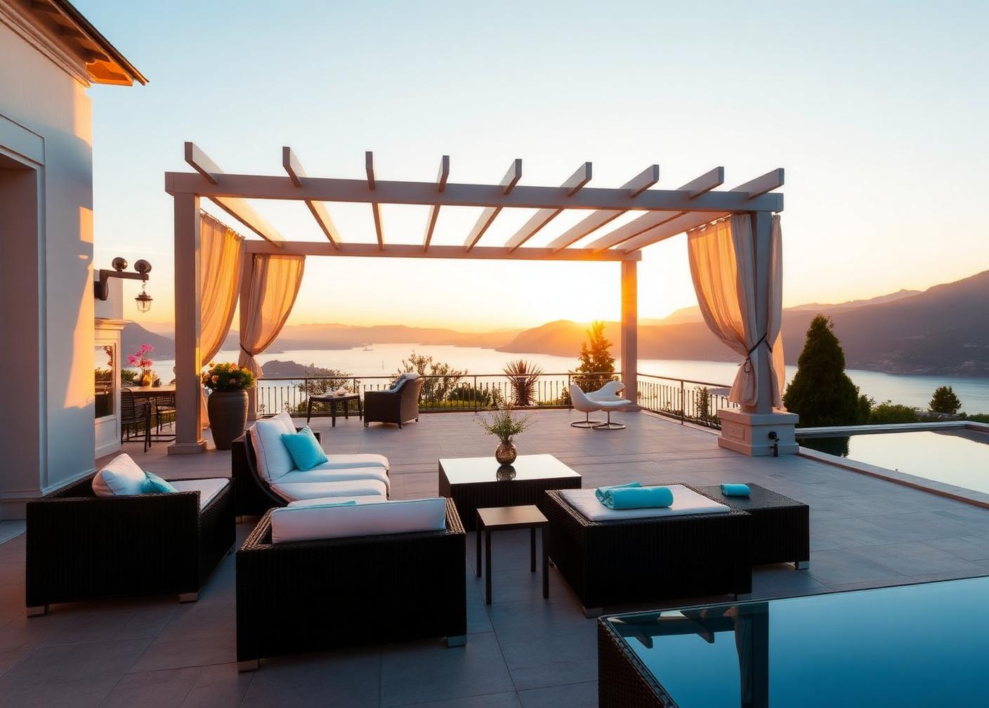 Terrasse einer betreuten Ferienwohnung mit Blick auf den Lago Maggiore bei Ascona